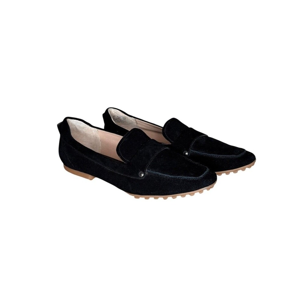 Franco Sarto Loafers Size 7 PERSIA Black Leather Suede Square Toe Slip On Flats